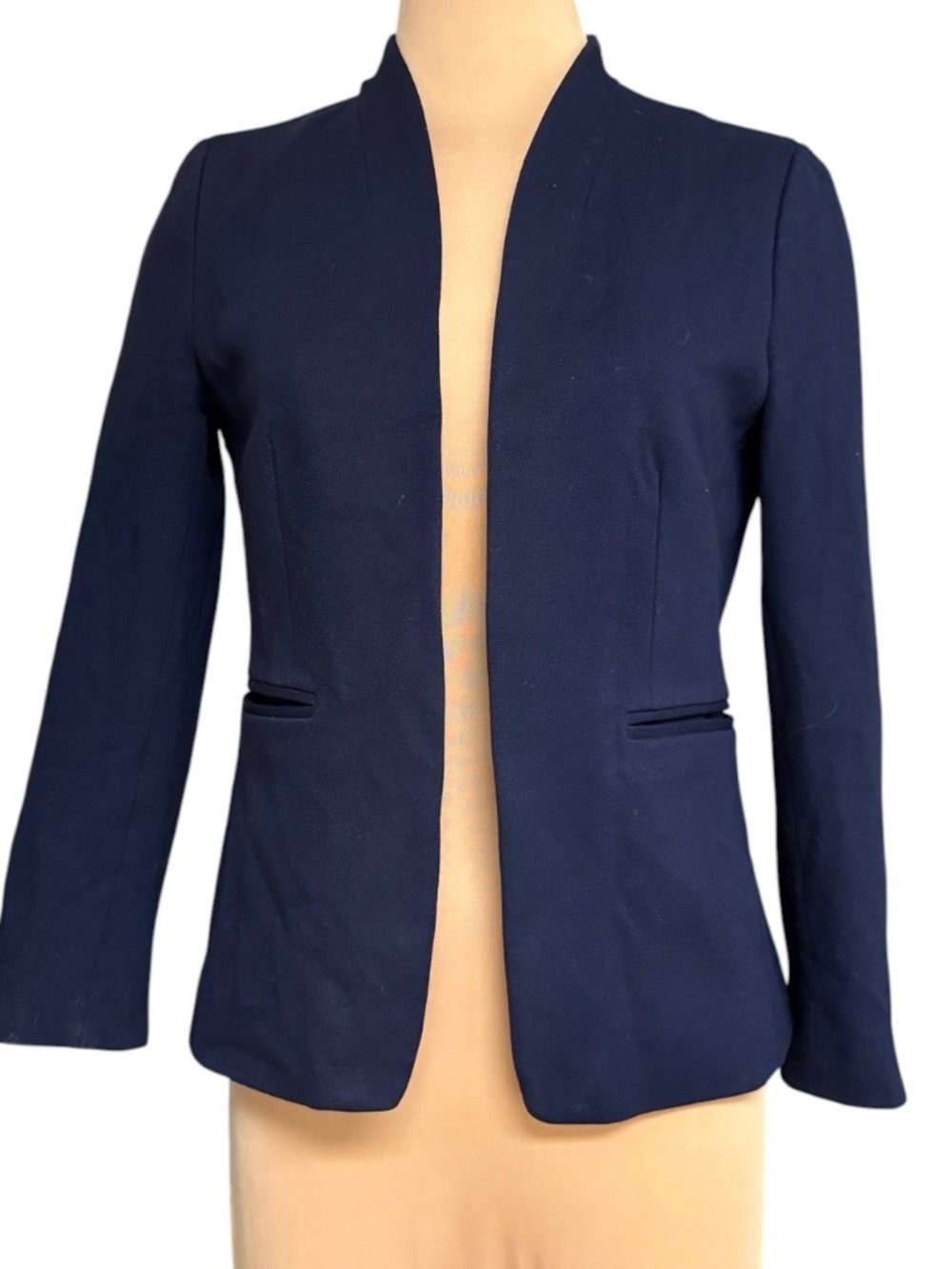 J. Crew navy blue cropped blazer size 6 viscose blend fitted open H2743 classic